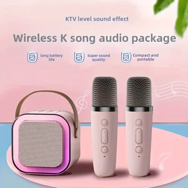 Portable Mini Karaoke Machine with 2 Wireless Mics - USB Rechargeable, Wireless-Enabled Speaker, 5000mAh Battery, Dual Microphone, Built-In Sound Card for Enhanced Audio, Ideal for Birthday Parties & Family Fun, Karaoke Machine for Adults - Image 5