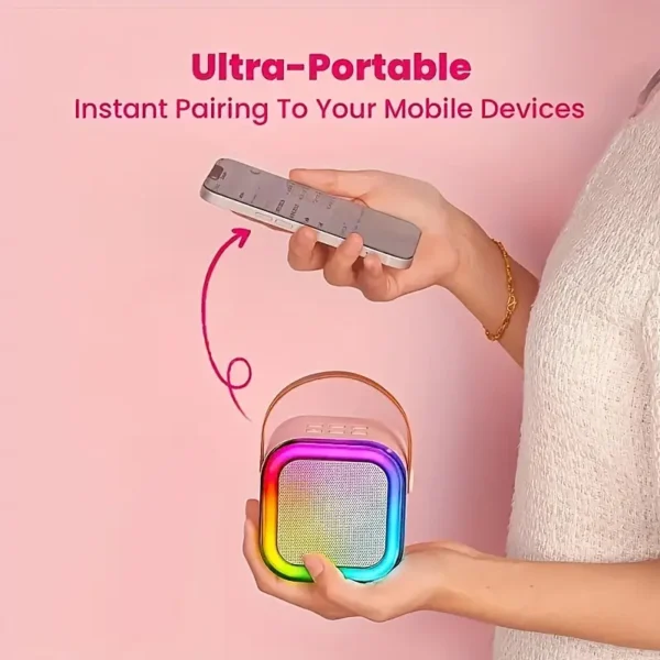 Portable Mini Karaoke Machine with 2 Wireless Mics - USB Rechargeable, Wireless-Enabled Speaker, 5000mAh Battery, Dual Microphone, Built-In Sound Card for Enhanced Audio, Ideal for Birthday Parties & Family Fun, Karaoke Machine for Adults - Image 4