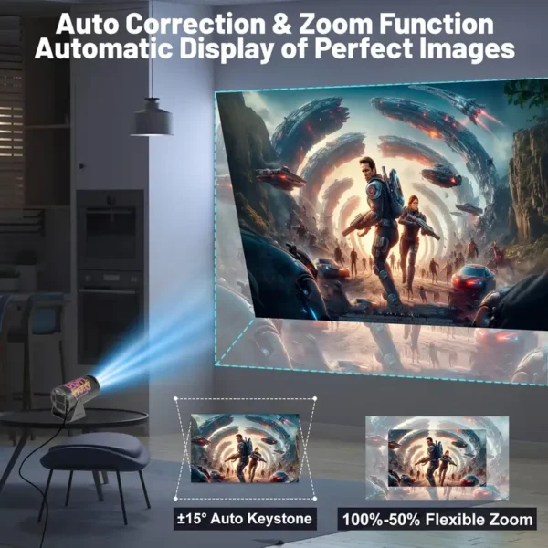 Olymmons HY300 Pro Mini Portable Projector, 4K/260ANSI LCD Home Theater with WiFi 6, BT 5.0, 180° Rotation, Table Mount, Remote Control, for Android 11.0 OS, 16:9 Aspect Ratio, 2500-2999 Lumens, US Plug - Image 4