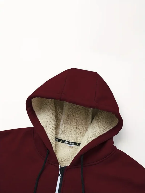 Men's Winter Sherpa Fleece Lined Thermal Hooded Jacket With Zipper Pockets, Warm Thick Zip-Up Coat For Fall/Winter - Image 3