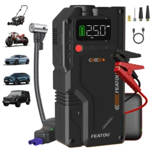 5000A Peak Jump Starter with Air Compressor, 150PSI Digital Tire Inflator, Portable Car Battery Charger for 10.L Gas or 2.38gal Diesel Engines, QC18W Fast Charging, USB Output, LED Emergency Lighting, 5in 1 Function, Jump Box, Battery Pack