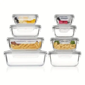 8 Pack Premium Glass Food Storage Containers - Airtight, Leak-Proof, Microwave, Oven, Freezer and Dishwasher Safe - BPA Free, Stain-Resistant, Easy-Clean Design for Meal Prep and Bento Boxes