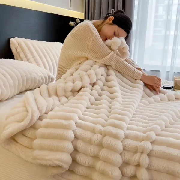 Luxurious Faux Rabbit Fur Throw Blanket - Soft, Warm & Cozy for Couch, Bed, Office, and Travel - Versatile All-Season Gift, Christmas present - Image 4