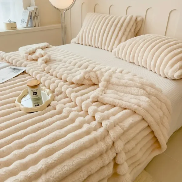 Luxurious Faux Rabbit Fur Throw Blanket - Soft, Warm & Cozy for Couch, Bed, Office, and Travel - Versatile All-Season Gift, Christmas present - Image 3