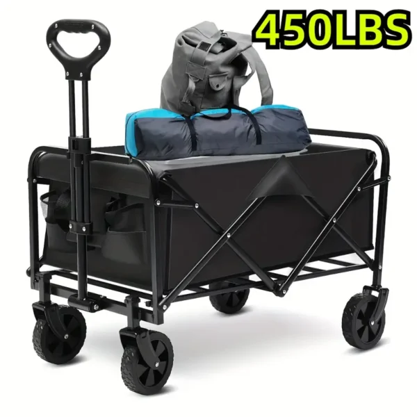 1pc 300LBS/330LBS/450LBS Folding Wagon Cart, Heavy Duty Utility Portable Foldable Outdoor Beach Garden Cart With 360°All Terrain Wheels, Side Pockets, Large Capacity Collapsible Wagon Equipment Carts For Camping, Sports, Lawn And Gardening.Shopping