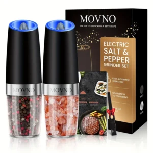 Gravity Electric Salt And Pepper Grinder 1Pcs/2Pcs, Battery Powered LED Light One Hand Automatic Operation, Adjustable Coarseness Mill Grinders Shakers Black, Kitchen Gadgets Gift Ideas