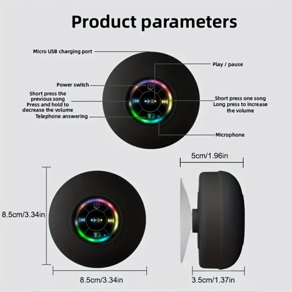 Portable Waterproof Wireless Speaker with Suction Cup - USB Rechargeable, 2-Hour Playtime, Ideal for Parties, Bathroom, Travel & Outdoor Use - Image 2
