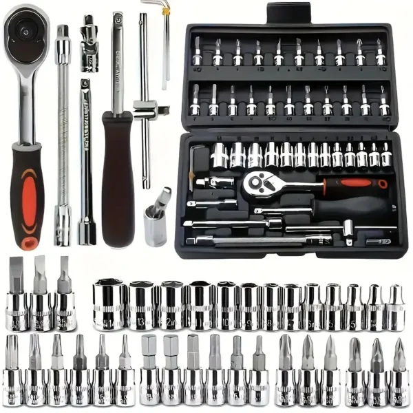 151pcs/ 46pcs Professional Automotive Master Tool Kit - Premium Tool Sets For Car, Bike, And Motorcycle Maintenance - Compact, Portable, And All-In-One Solution With Ratchet Wrench, Assorted Screwdriver Set