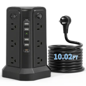 Ew Product Upgrade PASSUS Tower Surge Protector Power Strip PD18W/20W. 10.2FT Extension Cord With 12 AC Outlets 5 USB Charging Ports Surge Protection For Home Office DormRoom