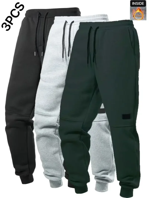 3pcs Men's Casual Solid Color Joggers, Men's Drawstring Pants With Pockets For Sport And Casual Wear