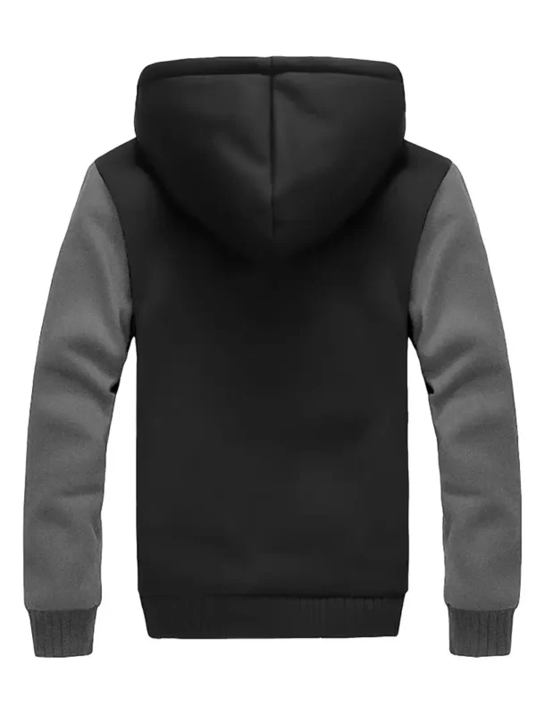 Men's Warm Fleece Hooded Jacket, Casual Color Block Jacket Coat For Fall Winter - Image 2