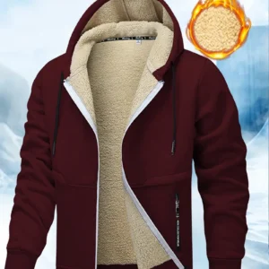 Men's Winter Sherpa Fleece Lined Thermal Hooded Jacket With Zipper Pockets, Warm Thick Zip-Up Coat For Fall/Winter