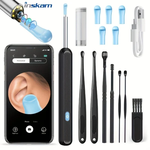 6-in-1 Wireless Earwax Removal Kit with Camera and Light, 6pcs Silicone Accessories for iOS and Android - Easy and Safe Ear Cleaning at Home