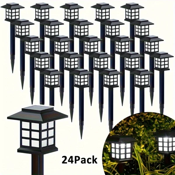 24pcs Outdoor Warm Light Solar-Charged Landscape Garden Lights, Suitable for Paths, Courtyards & Decks